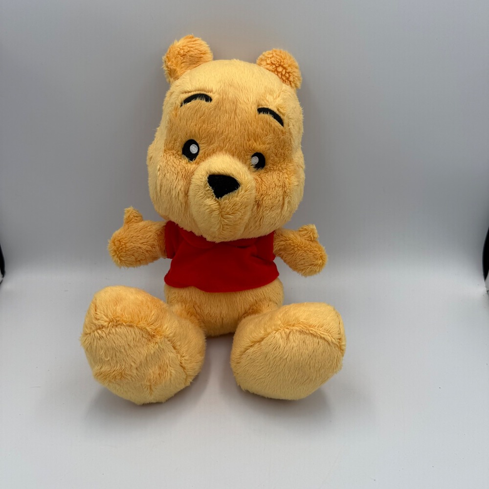 Disney Parks Winnie the Pooh Plush Stuffed Animal 12 inch Yellow Bear Red Shirt